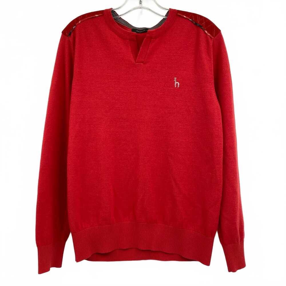 Hazzys Red Wool Blend V‑Neck Knit Sweater | Men’s Large